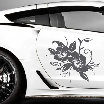 Produktbild von Aufkleber - 2er Set Autoaufkleber "Hibiskusblüten" je 30cm x 36cm dunkelgrau - Tuning Carystyling Heckscheibe Auto