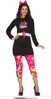 A woman wearing an 80s-themed costume.