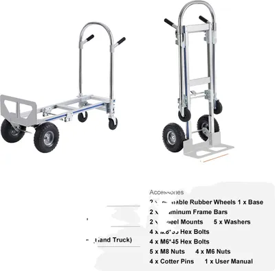 Immagine prodotto di Carrello manuale pieghevole, lega di alluminio, design pieghevole, 800 lbs