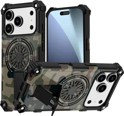 Image de Pour Apple iPhone 17 Pro Camouflage MagSafe 360 Ring Hybrid Kickstand Cover Vert