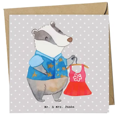 Produktbild von Mr. & Mrs. Panda Klappkarte Modeverkäuferin Herz - Grau Pastell - Geschenk, Glückwunschkarte, doppelkarte, Grußkarte, faltkarte, Verkäuferin, anlasskarte, Fashion Store