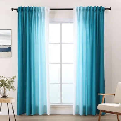 Gardinen-Set 2er, Ombre, Blaugrün, 140x145 cm, lichtfilternd