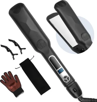 Produktbild von Haarglätter - 4 cm Titan-Glätteisen - Professionelles Haareisen mit negativen Ionen - LCD-Display - 25 Temperaturstufen von 99 °C bis 232 °C - Ideal für Salon, Zuhause oder Unterwegs