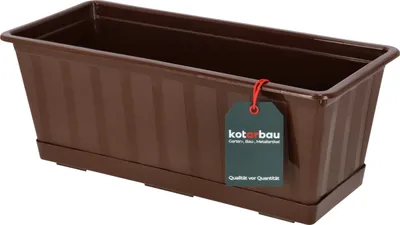 Immagine prodotto di KOTARBAU® Fioriera da Esterno PVC 40x18x14cm Marrone Vaso Rettangolare con Sottovaso Vasi Per Piante da Esterno Fioriere da Balcone