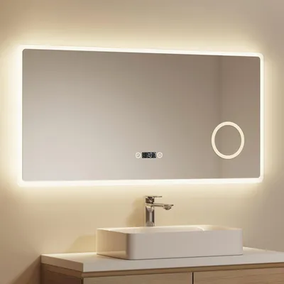 Produktbild von EMKE LED Badspiegel 100x60cm Wandspiegel mit 3 Lichtfarbe 3000-6500K Badezimmerspiegel mit Touchschalter + 3-Fach Vergrößerung Schminkspiegel