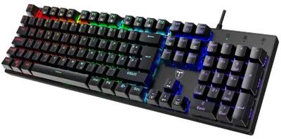 Produktbild von RisoPhy Mechanische Gaming-Tastatur, RGB 104 Tasten, ultraschlanke LED-Hintergrundbeleuchtung, kabelgebundene USB-Tastatur mit blauem Schalter