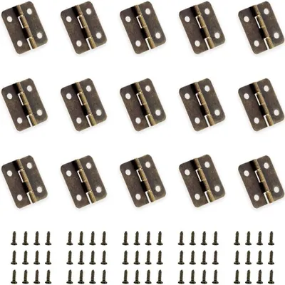 Produktbild von 50 Stück Mini-Scharniere in Antik-Bronze, Klappscharnier-Verbindungsstücke, DIY, kleine Scharniere mit 200 Ersatznägeln für Holzkisten, Schmuckkästen, Schränke, DIY-Zubehör (18 x 16 mm)