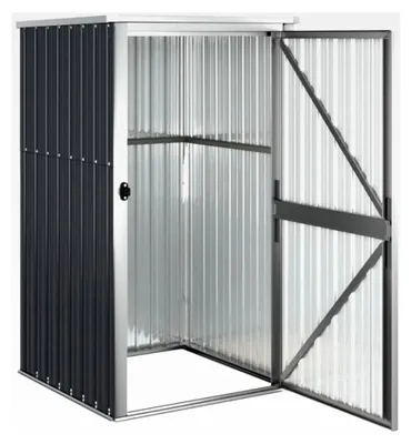 Produktbild von Gerätehaus aus Metall mit Schrägdach, Gartenschuppen, Gartenschrank, verzinkter Stahl, Anthrazit (88 x 89 x 161 cm)