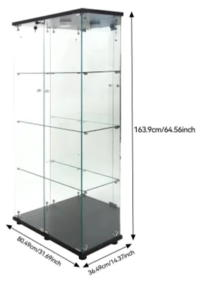 Produktbild von Glas Vitrine - Sammelvitrinenschrank - 4 Ebenen LED-Beleuchtung - Abschließbar - 2 Türen - Schwarz