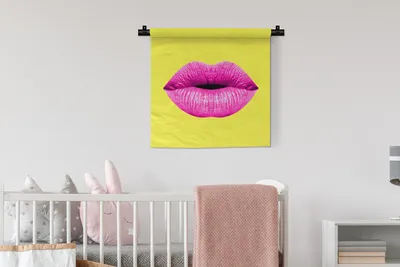 Produktbild von MuchoWow® Wandteppich Wandbehang Lippen - Rosa - Gelb 60x60 cm Tapisserie Dekoration Wandtuch - Dekorationen - Wand Decke