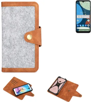 Produktbild von K-S-Trade Handyhülle kompatibel mit Fairphone 4 Schutzhülle Filz-Hülle Kunst-Leder hellgrau braun (1x)