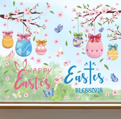 Produktbild von Selbstklebende Fensteraufkleber für Ostern mit Blumen und Schmetterlingen