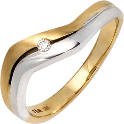 Produktbild von Ring Damenring mit Diamant Brillant gewellt 585 Gold Gelbgold Weißgold Innenumfang 50mm Ø15.9mm