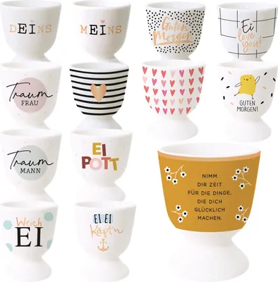 Produktbild von LS-LebenStil Echt-Gold Eierbecher Spruch "glücklich" edle Gute Laune Eibecher Eierhalter Eihalter Deko Frühstückstisch Geschenk Hochzeit Verlobung