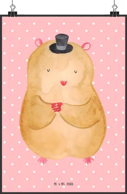 Produktbild von Mr. & Mrs. Panda Bild Hamster Hut DIN A2 - Rot Pastell - Geschenk, Zauberer, Plakat, Wandbild, drucke, Magier, Zwerghamster, wanddeko, Lustige Sprüche, Zylinder, Deko