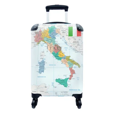 Produktbild von MuchoWow® Koffer Handgepäck Trolley Rollkoffer Kleine Reisekoffer mit 4 Rollen - Karte - Italien - Städte - Cabin Size < 55x40x23 cm & 55x40x20 cm - Fotokoffer - Kabinenkoffer - Boardgepäck - Reise-Box - Reisekoffer - Reisegepäck - Koffer mit Bild - Trolley für Kinder