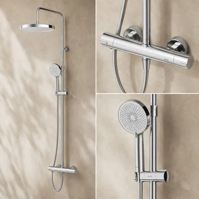 Duschsystem mit Thermostat, Regendusche-Set, 5 Strahlarten, Chrom