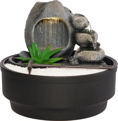 Produktbild von Dehner Zimmerbrunnen Korali, Wasserspiel mit warmweißer LED-Beleuchtung, Höhe ca. 21 cm, Ø ca. 21 cm, Polyresin, grau