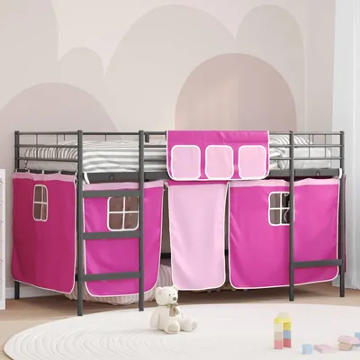 Imagen del producto de Cama nido exclusiva para niños, con cortinas de color y rosa