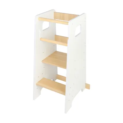 Image de Tour d'apprentissage en bois Pour enfants 2 niveaux Réglable en hauteur Blanc