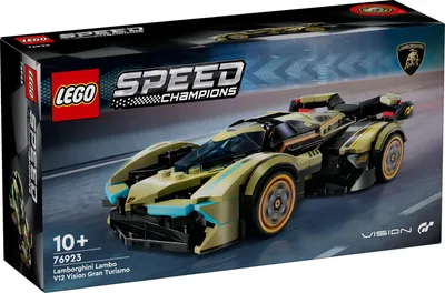 The image shows the front of a LEGO Speed Champions Lamborghini V12 Vision Gran Turismo toy box.