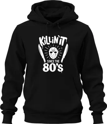 Zdjęcie produktu dla Killin' It Since 80s Horror Slasher Mask Machete Halloween Uni Bluza z kapturem, Czarny, L