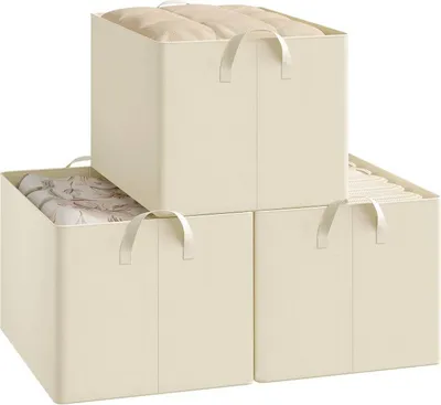 Produktbild von WOLTU Aufbewahrungsboxen 3 Stück, Organizer Box, Stapelboxen faltbar, Creme : 501L(47x35x30 cm) Größe: 501L(47x35x30 cm)