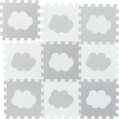 Image de Tapis puzzle Relaxdays motif nuages, 18 pièces, en mousse EVA sans substances nocives, L x P : 91,5 x 91,5 cm, blanc/gris
