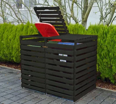 Produktbild von Mülltonnenbox 'Vario V' für 2 Tonnen, anthrazit Promadino Tonnenbox Holz Box
