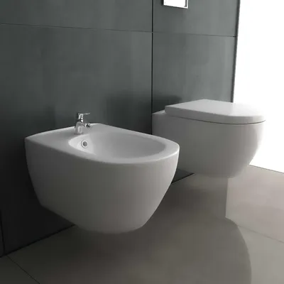 Produktbild von Alpenberger Hänge-WC + Hänge-Bidet + WC-Sitz | Wand-WC mit Wand-Bidet | Wand WC SET | Toilette mit Bidet | Bidet SET | Spülrandlos WC mit Absenkautomatik | Soft-Close Funktion | Europa