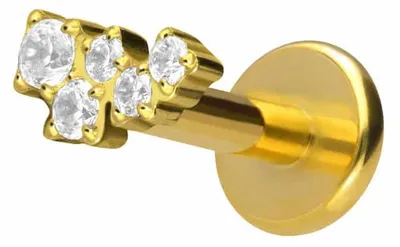 Produktbild von Ohrpiercing, Nasenpiercing Titan Labret mit Innengewinde KRISTALLWOLKE Gold Stablänge: 6mm | Stabstärke: 1,2mm