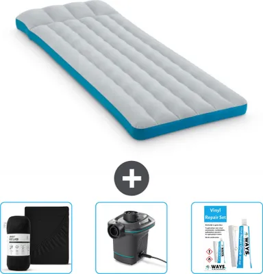 Produktbild von Intex Campingmatte – Französisches Bett – 72 x 189 x 20 cm – Blau – im Lieferumfang enthalten Spannbettuch - Pumpe en Reperaturset