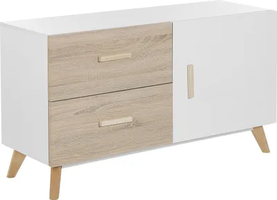 Produktbild von BELIANI Komoda biała z jasnym drewnem MDF 2 szuflady drzwiczki z półkami drewniane nogi przechowywanie w salonie