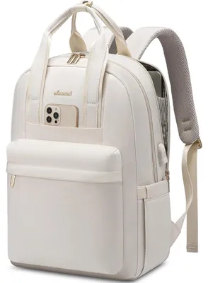 Produktbild von Rucksack Damen 15,6 Zoll Laptop Schulrucksack Teenager Mädchen Wasserdicht Daypack Cremefarben