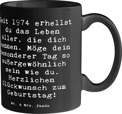 Produktbild von Mr. & Mrs. Panda Kaffeetasse Spruch 1974 Geburtstag - Schwarz - Geschenk, Jubilar, Geschenkideen, Tasse, feiern, Happy Birthday, Teetasse, Pott, Geburtstagsgeschenk