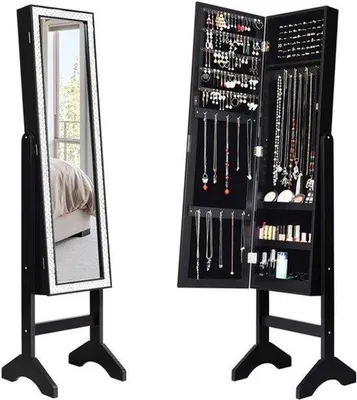 Image de Armoire miroir pleine longueur avec étagère à bijoux et finition en bois