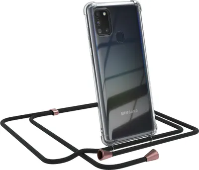 Produktbild von EAZY CASE Handykette kompatibel mit Samsung Galaxy A21s, Handyhülle mit Umhängeband, Handykordel, Schutzhülle Clear, Band in Schwarz