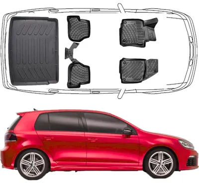 Produktbild von Set Autofußmatten und Kofferraummattem kompatibel mit VW Golf 6 (VI) 2008-2012