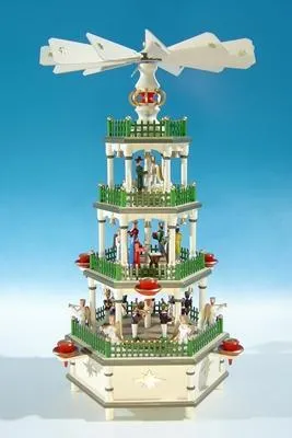 Produktbild von Tischpyramide Christi Geburt 4 Etagen historische Farben mit Spielwerk BxHxT 28,5x50x28,5cm NEU