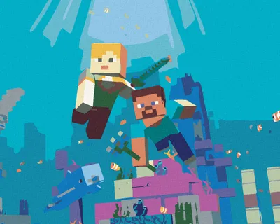 Produktbild von Zuty - Diamentowy obraz - MINECRAFT - UNDER WATER, 40x50 cm, bez ramy i bez płótna