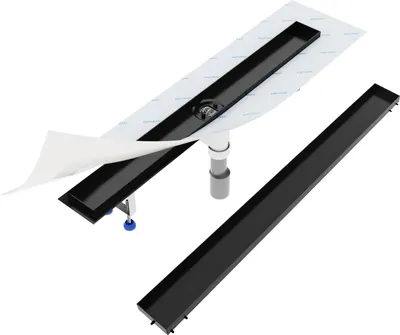 Produktbild von Aquabad SDS Schwarzmatte Duschrinne 90cm mit befliesbarer Blende, Ablauf Senkrecht Mittig