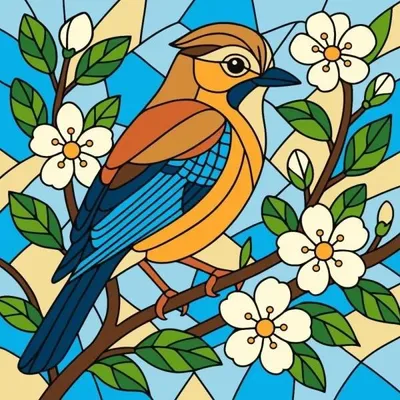 Obrázek produktu pro Malování podle čísel – Vitráž. Sojka 30 x 30 cm – Ideyka