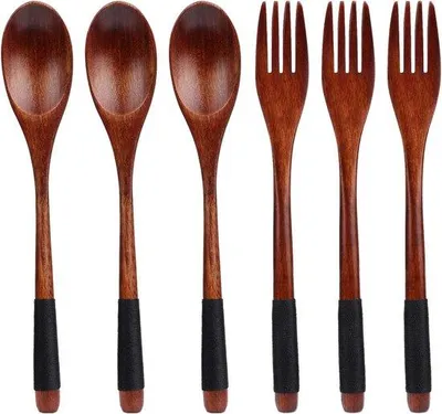 Produktbild von Holzbesteck-Set 6-teilig mit langem Griff Japan-Stil