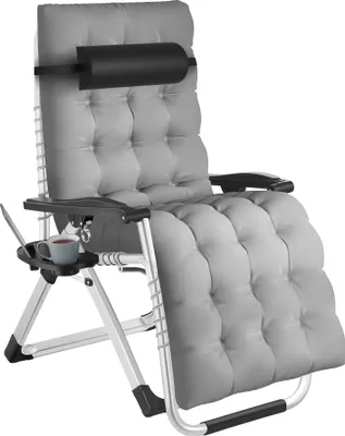 Produktbild von Tectake Sonnenliege Cloud, klappbar, mit Ablagetisch, hellgrau, 84x168x82,5 cm, 200 kg, Pulverbeschichteter Stahl, Polyester, abnehmbares Polster, stufenlos verstellbar
