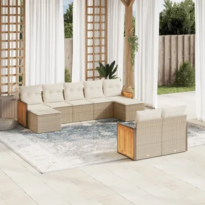 Produktbild von 9-tlg. Garten-Sofagarnitur mit Kissen Beige Poly Rattan 3260483