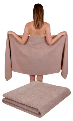 Produktbild von 2 Stück Saunatuch 100% Baumwolle Cappuccino 70x200 cm Berlin XXL Saunatücher Sauna Handtuch Weich Groß Frottee Badetuch Farbe Cappuccino