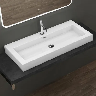 Immagine prodotto di doporro Lavabo da Appoggio Rettangolare, Lavabo Bagno Sospeso con Foro Rubinetto e Troppopieno in Marmo Resina Bianco Lucido, Lavandino Bagno 100x48x10cm Colossum18