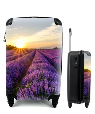 Produktbild von MuchoWow® Koffer Handgepäck Trolley Rollkoffer Kleine Reisekoffer mit 4 Rollen - Lavendel - Blumen - Sonnenuntergang - Lila - Cabin Size < 55x40x23 cm & 55x40x20 cm - Fotokoffer - Kabinenkoffer - Boardgepäck - Reise-Box - Reisekoffer - Reisegepäck - Koffer mit Bild - Trolley für Kinder
