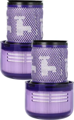 Two vacuum cleaner filters stacked on top of each other against a white background.