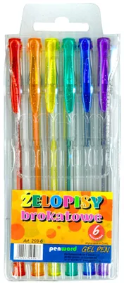 Imagen del producto de Bolígrafos de gel con purpurina, Penword, 6 colores, surtido